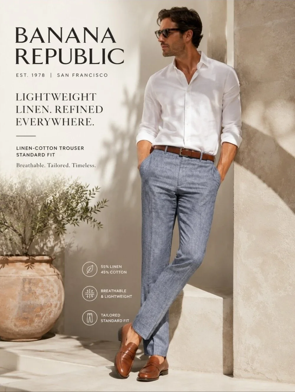 Banana Republic Linen Blend Standard Fit Trousers 36x32
